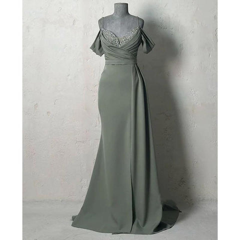 Sheath/columnoff-shoulder Straps Beaded Pleats Formal Evening Dress