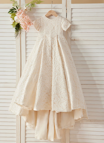 A-line Lace Sweep Train Ivory Dress (010146744)
