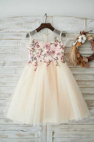 A-line Tulle Knee-length Flower Girl Dress