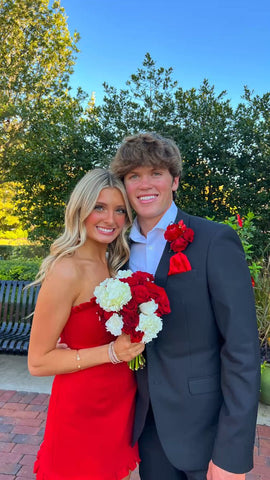 Vestido corto rojo sin tirantes para fiesta de bienvenida o cumpleaños Y1599