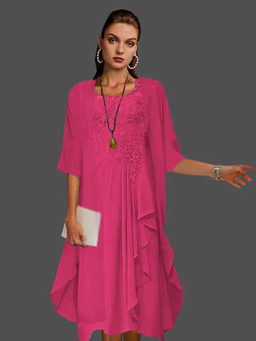 Two Piece A-Line Chiffon Lace Sleeveless Jacket Dresses with Pleats Appliques