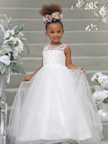 Ball-Gown/Princess Satin Tulle Floor-length Flower Girl Dress