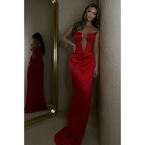 Vestido de fiesta largo de sirena con escote en V profundo y cuentas sexy con abertura