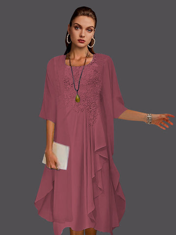 Two Piece A-Line Chiffon Lace Sleeveless Jacket Dresses with Pleats Appliques