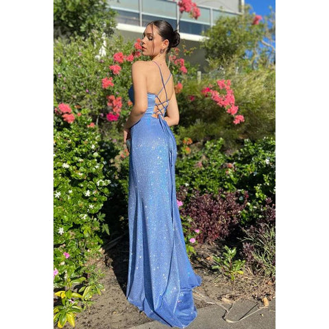 Vestido de fiesta sin mangas con escote en forma de corazón, lentejuelas y abertura