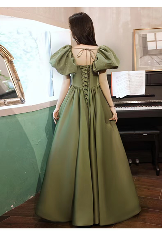 Vestido de noche verde, estilo princesa, manga larga abullonada, modelo Y4315