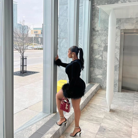 Robe de soirée noire sexy à manches longues Y2515