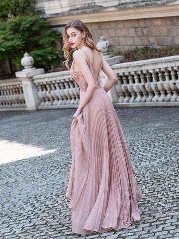 Baoleely Robe de soirée trapèze luxueuse à col en V et bretelles spaghetti sans manches, longueur au sol