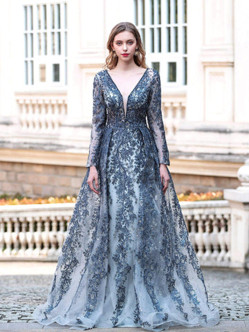 Vestidos de noche formales de moda Baoleely, corte sirena/trompeta, escote en V, manga larga, hasta el suelo, para baile de graduación. 