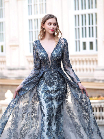 Vestidos de noche formales de moda Baoleely, corte sirena/trompeta, escote en V, manga larga, hasta el suelo, para baile de graduación. 