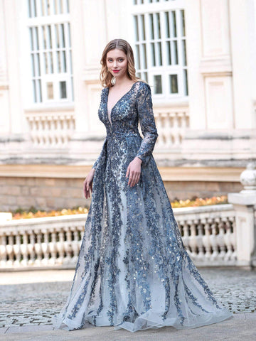 Vestidos de noche formales de moda Baoleely, corte sirena/trompeta, escote en V, manga larga, hasta el suelo, para baile de graduación. 