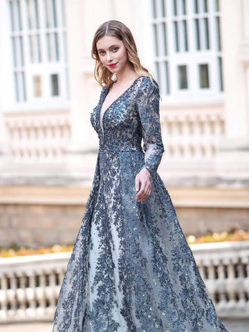 Vestidos de noche formales de moda Baoleely, corte sirena/trompeta, escote en V, manga larga, hasta el suelo, para baile de graduación. 