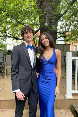 Vestido largo de noche formal para mujer, color verde azulado, con tirantes en la espalda, de satén, sin mangas, modelo Y2928