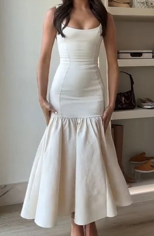 Robe de soirée sirène ivoire, longue robe de bal en satin Y8014