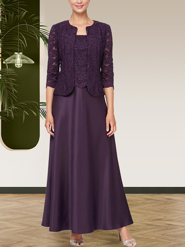 Glitter Lace & Satin Skirt Jacket Dress with Open Jacket