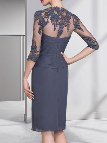 Sheath/Column Sweetheart Knee-Length Chiffon Mother of the Bride Dress With Beading Appliques Lace Sequins Pleated