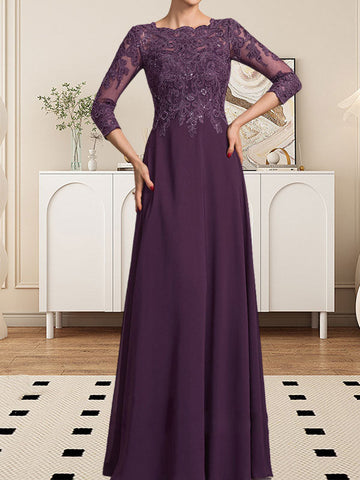 A-line Scoop Floor-Length Lace Chiffon Mother of the Bride Dress With Sequins