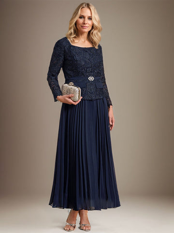 A-line Square Ankle-Length Chiffon Mother of the Bride Dress With Pleated