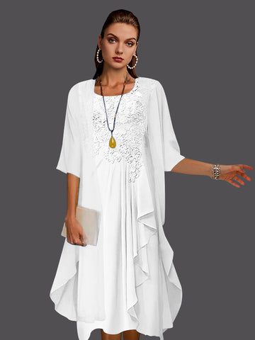 Two Piece A-Line Chiffon Lace Sleeveless Jacket Dresses with Pleats Appliques