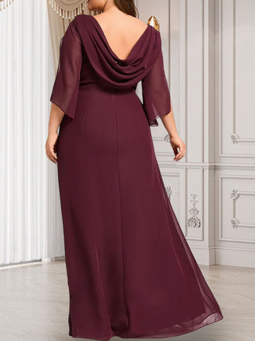 Vestido de corte recto/columna, largo hasta el suelo, de gasa, para la madre de la novia, con plisados ​​y cuentas.