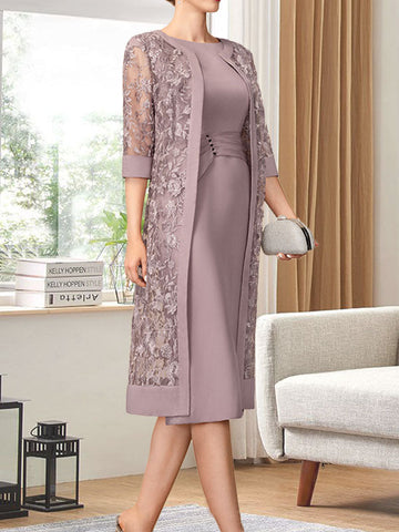 Vestido de gasa corte recto/columna hasta la rodilla para la madre de la novia con lentejuelas plisadas