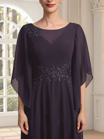 A-line Scoop Illusion Ankle-Length Lace Chiffon Mother of the Bride Dress With Sequins