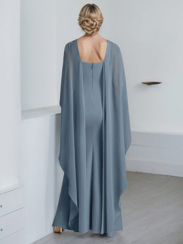 Sheath Scoop Floor-Length Chiffon Mother of the Bride Dress With Cascading Ruffles