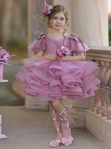 Ball-Gown/Princess Tulle Knee-length Birthday Flower Girl Dress