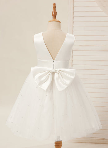 Ball-Gown/Princess Satin Tulle Knee-length Flower Girl Dress
