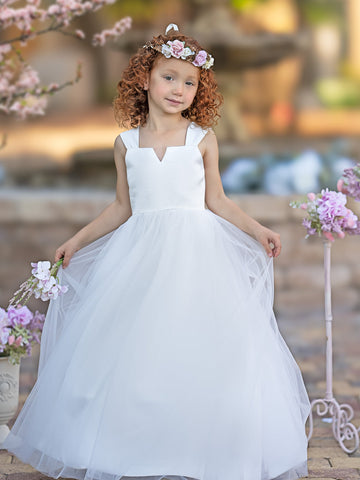 Ball-Gown/Princess Satin Tulle Ankle-length Flower Girl Dress