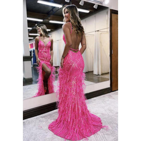 Robe de soirée glamour et spectaculaire, style sirène/trompette, col en V, bretelles, pour bal de promo