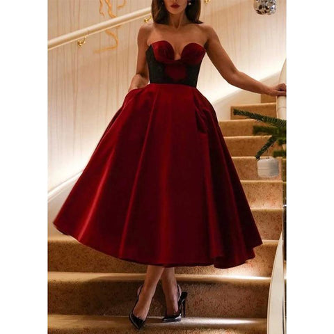 Elegante vestido de fiesta de graduación de noche con escote en A y bolsillos 