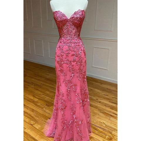 Vestido de fiesta largo con escote en V y apliques de encaje, corte tubo/columna, sexy 