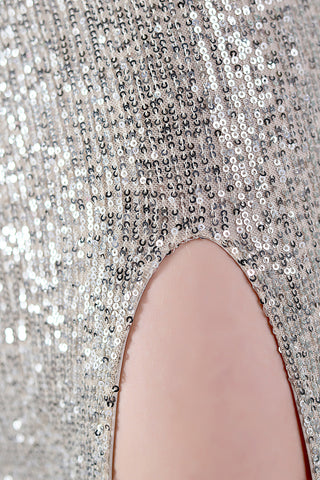 Silver Sequins Sheath Prom Dress with Slit