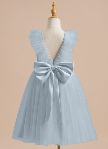 A-line Satin Tulle Knee-length Flower Girl Dress