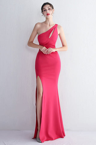 One Shoulder Black Long Prom Dress with Split Front