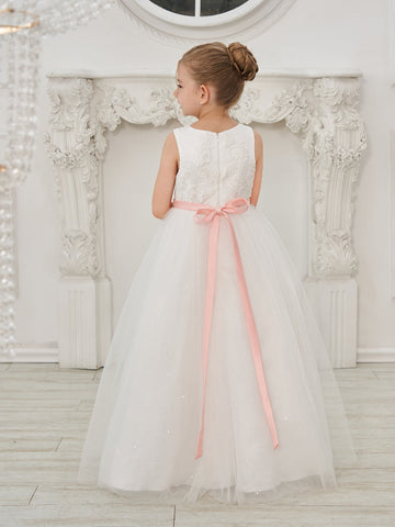 Ball-Gown/Princess Tulle Floor-length Ivory Flower Girl Dress