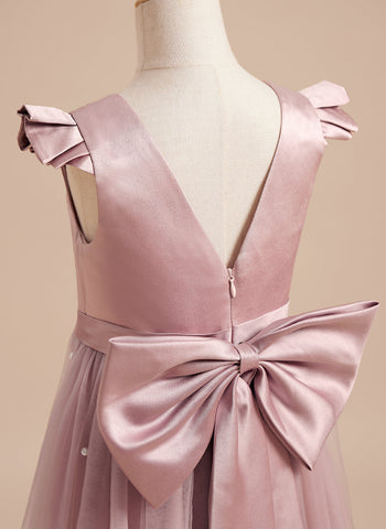 A-line Satin Tulle Knee-length Dusty Rose Dress (2003227179)