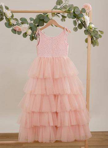 A-line Lace Tulle Floor-length Pink Dress (010220942)