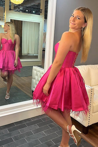 Stylish A Line Sweetheart Fuchsia Short Homecoming Dress with Criss Cross Back