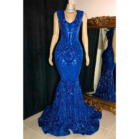 Vestido de fiesta de sirena con apliques de lentejuelas y escote en V sexy para chica negra para Slay