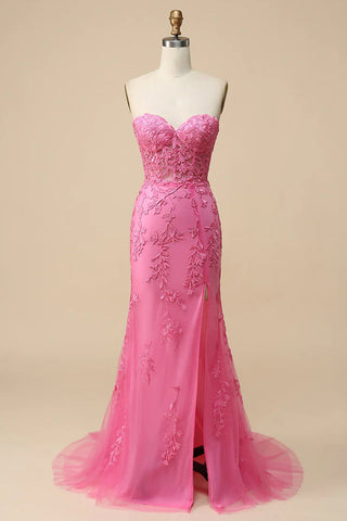 Corset Sweetheart Long Lace Prom Dress with Slit