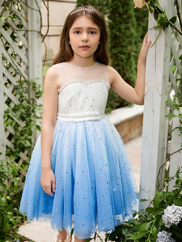 Ball-Gown/Princess Tulle Knee-length Blue Flower Girl Dress