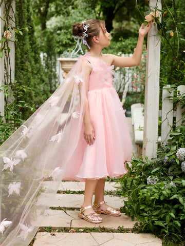 A-line Organza Tea-length Pink Dress (010220821)