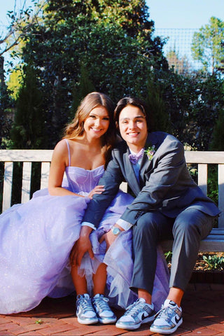 A Line Spaghetti Straps Light Purple Long Prom Dress