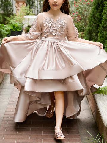 A-line Satin Asymmetrical Flower Girl Dress