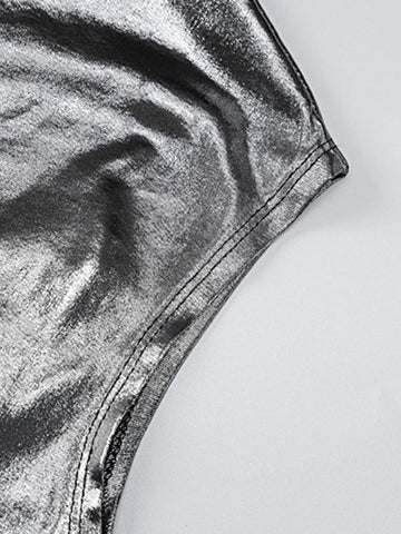 Skinny Asymmetric Shiny Solid Color Split-Joint One-Shoulder Evening Dresses Mini Dresses