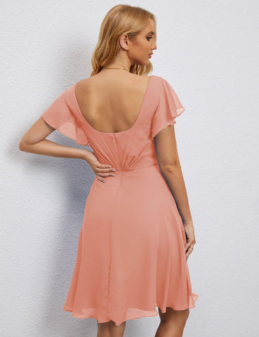 Robe de soirée dos nu, robe de bal formelle, longueur genou, manches courtes, robe de cocktail 28077 