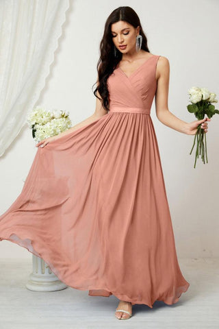 Women's Chiffon Long Bridesmaid Dresses A line Sleeveless Formal Prom Gown for Evening Party Homecoming Dresses 2808