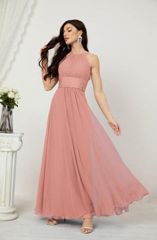 Baoleely Formal Party Gown Dress Chiffon Halter Long Sleeveless Bridesmaid Dresses 2802